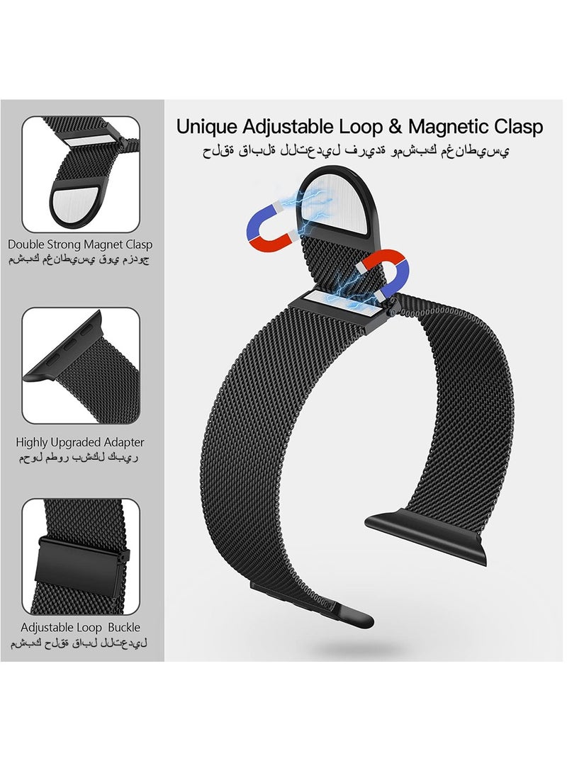 Metal Magnetic Bands Compatible with Apple Watch Band 42mm 44mm 45mm 49mm Women Men, Stainless Steel Mesh Magnetic Strap for iWatch Series Ultra/9/8/7/6/5/4/3/2/1/SE Black - Image 3