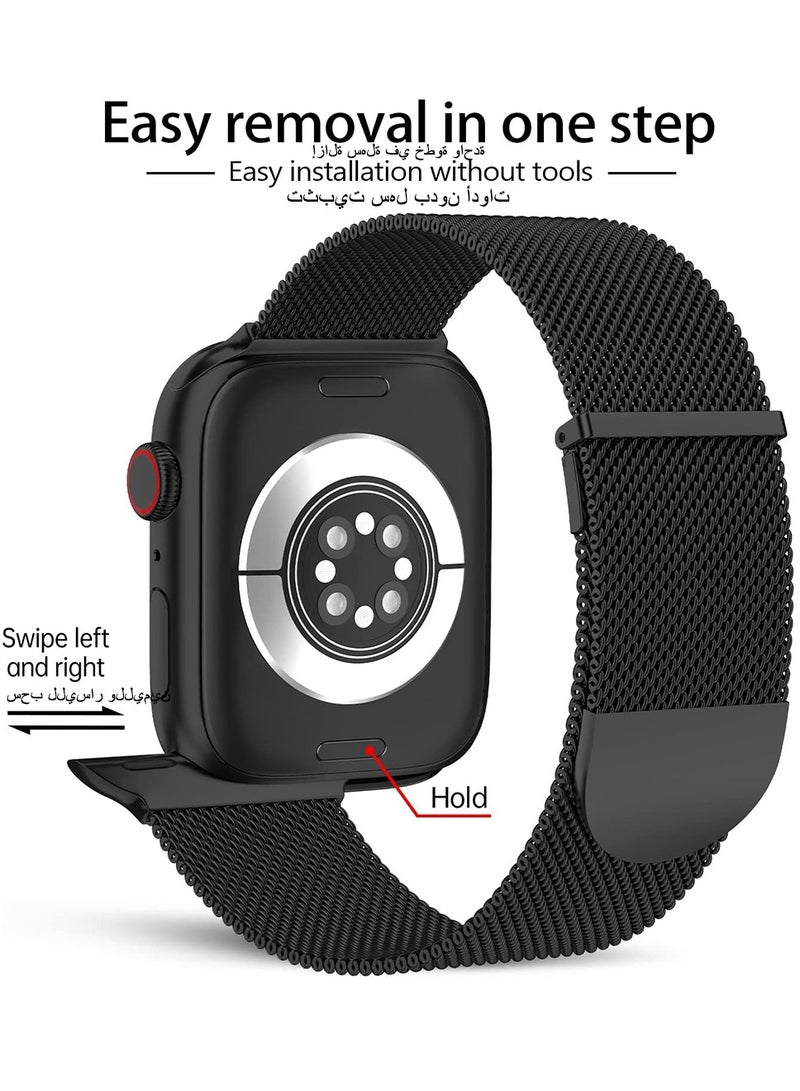 Metal Magnetic Bands Compatible with Apple Watch Band 42mm 44mm 45mm 49mm Women Men, Stainless Steel Mesh Magnetic Strap for iWatch Series Ultra/9/8/7/6/5/4/3/2/1/SE Black - Image 5