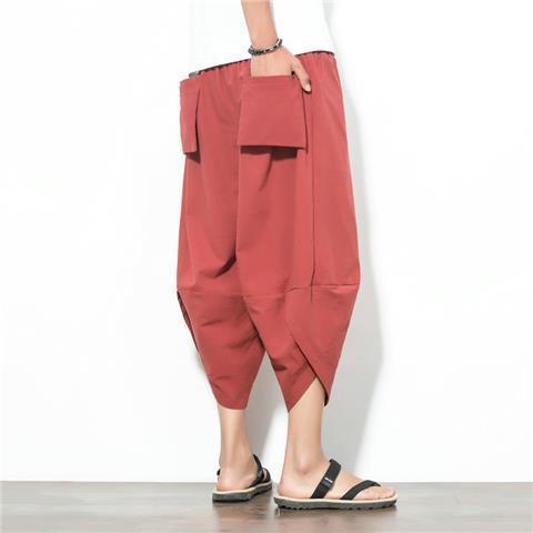 Chinese Style Mens Casual Cotton Linen Capris Green  - Image 2