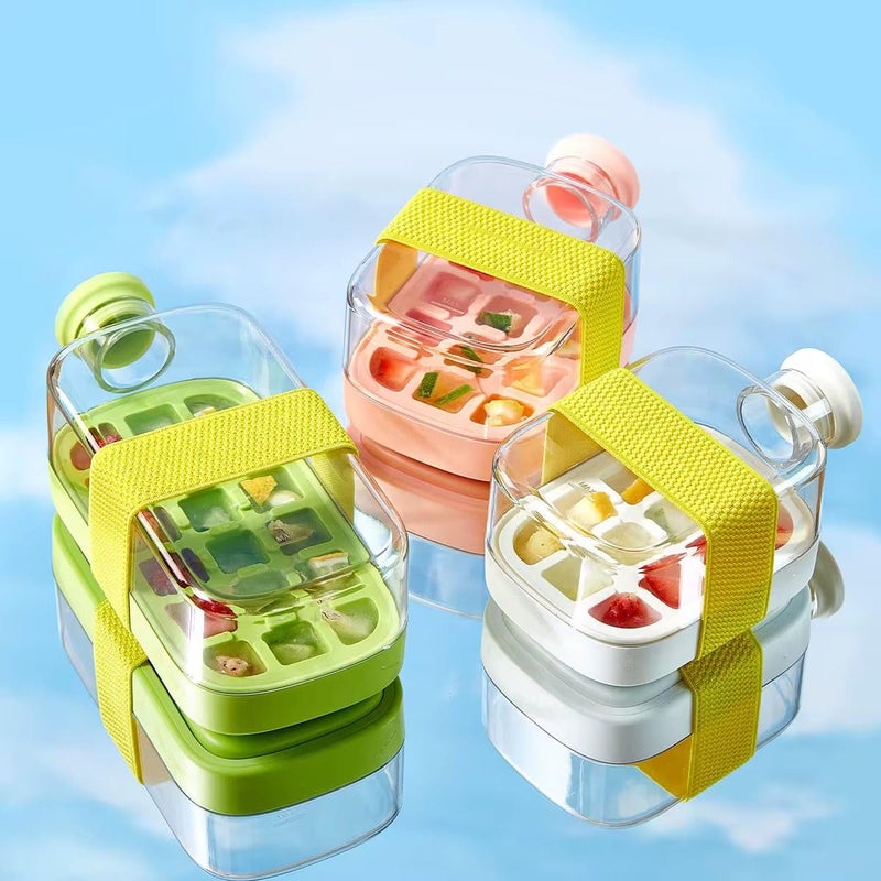 Ice Cube Bottle, 500ML 2 in 1 ice Cube Bottle with Straw with Lid and Bucket Easy One Touch Ice Release Non Contact Ice Maker for Refrigerator Ideal for Coffee Juice (White) - Image 3
