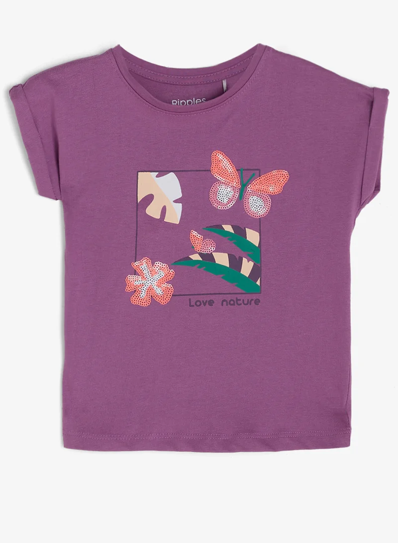ريبلز مع نمشي Girls Sequin & Graphic T-shirt