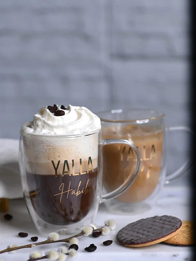 1CHASE Set of 2 - Double Walled Yalla Habibi Printed Glass Mug With Handle - Image 3