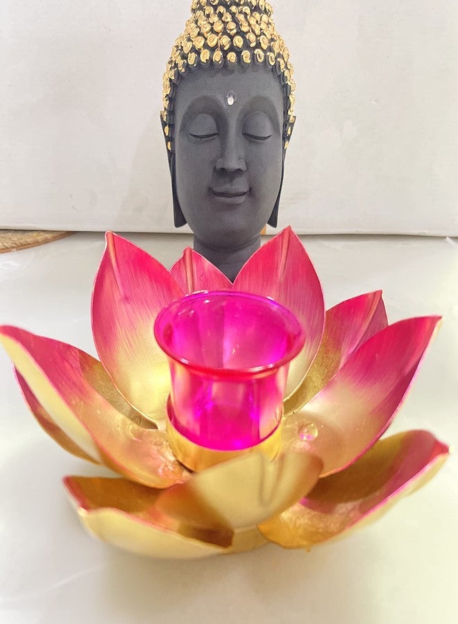 Agaas Enterprises ? Hand Crafted Metal Golden 7 inch ?Metal Lotus Flower Shape tealight / T -Light Candle Holder Home Decoration /Diwali Decor /Table Votive Stand /Diya For Diwali Festival /Wedding Decor /Table Diya New Year , Chirstmas Decore Gift Item - Image 1