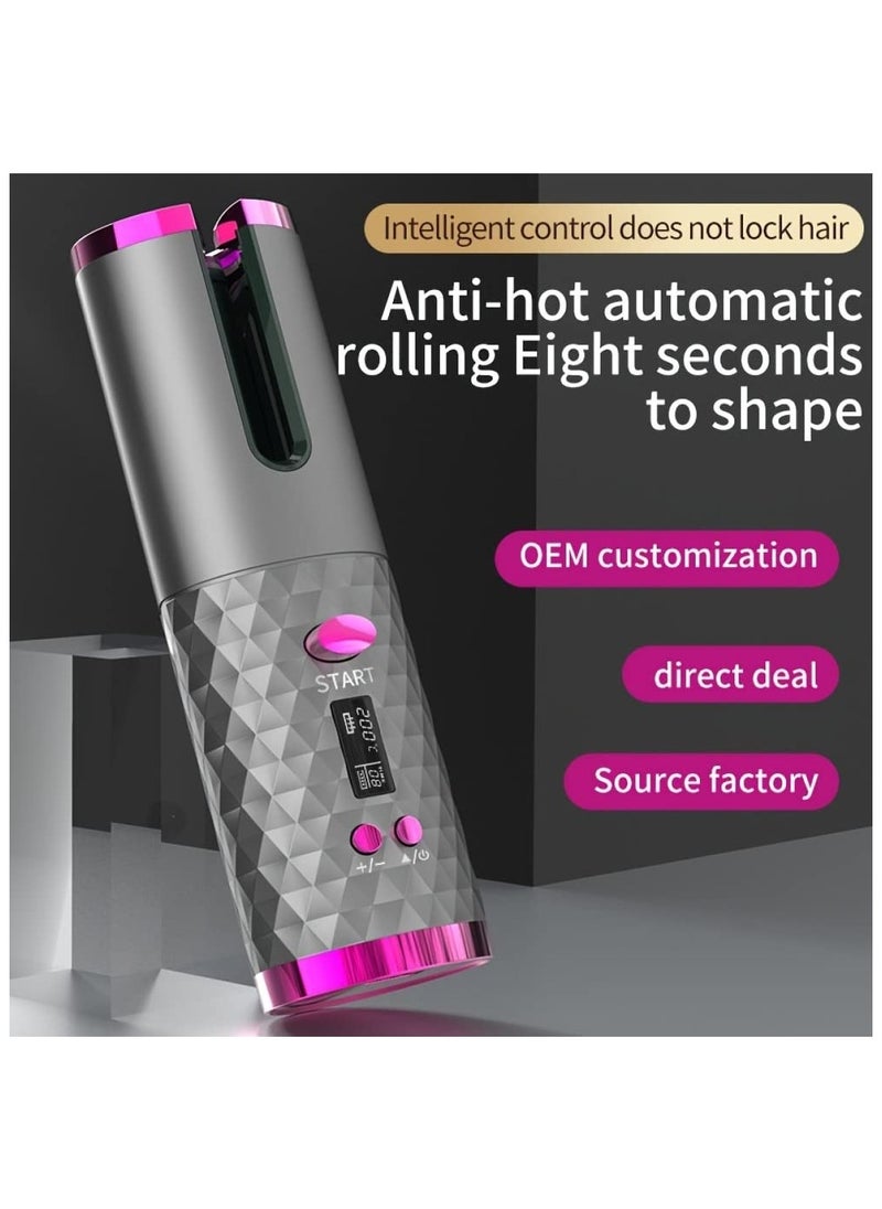 General - Automatic Wireless Hair Curler Cordless Rotating USB Rechargeable Curling Iron Display Temperature Adjustable Timing Hair Curler - Image 1
