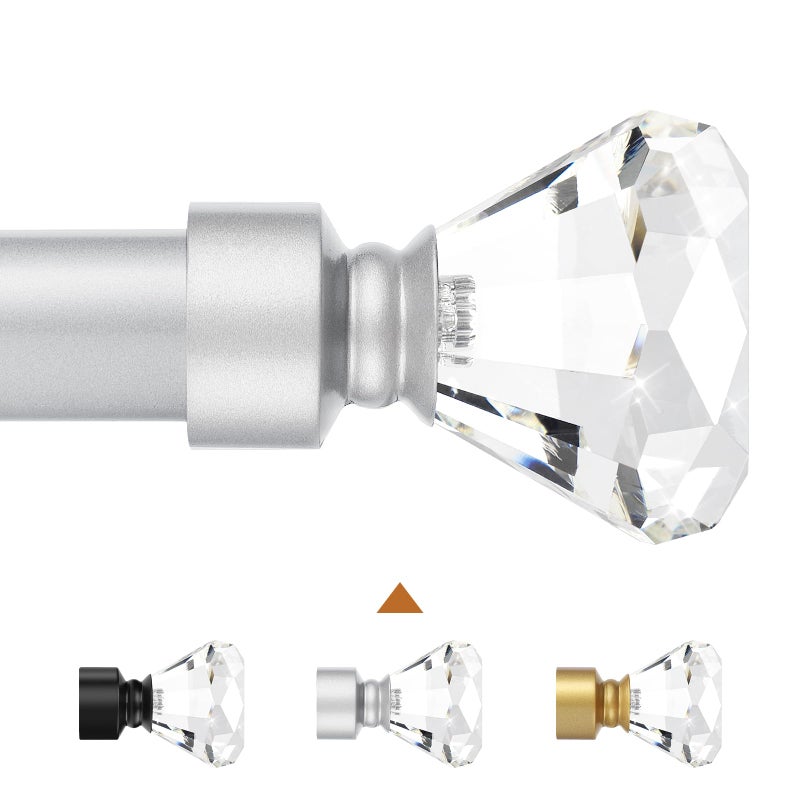 Knobelite Satin Nickel 1 Pack Window Treatment Single Curtain Rod Adjustable Drapery Rod Set from 48 to 86 Inches with Crystal Finial Finials472ft 1Inch Diameter Curtain Rods for Windows