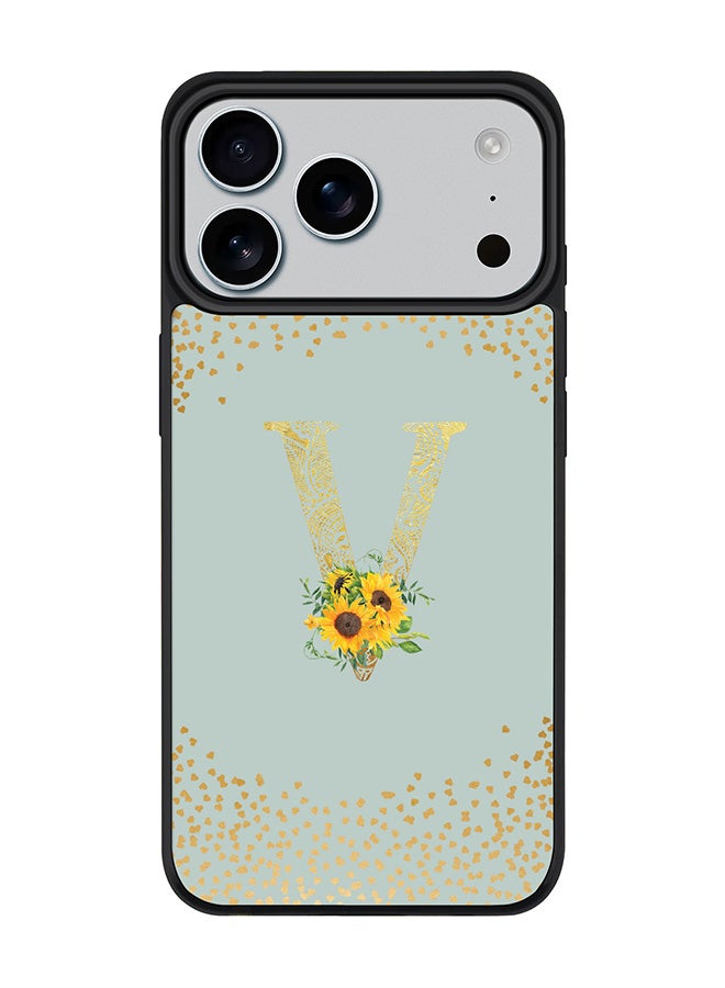 Stylizedd iPhone 17 Pro Max Case, [Compatible with MagSafe] Slim Magnetic cover Phone Case iPhone 17 Pro Max -Custom Floral Monogram - V  (Light Grey ) - Image 1