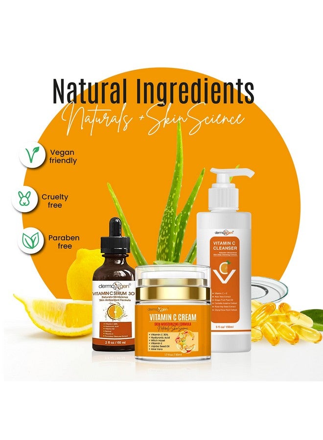 dermaxgen Vitamin C Complete Facial Care Kit Organic Glowing Skin Antiaging Rejuvenating Boosting Collagen & Hydrating Day & Night Brightening Skincare Gift Set - Image 4