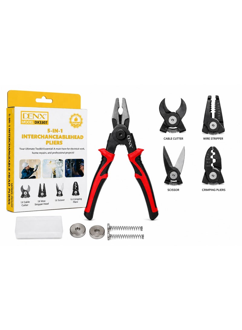 Denx Dx3307 / 5-in-1 Heavy Duty Multi-Purpose Tool Set, Wire Strippers, Cable Cutters, and Crimping Pliers - Image 1