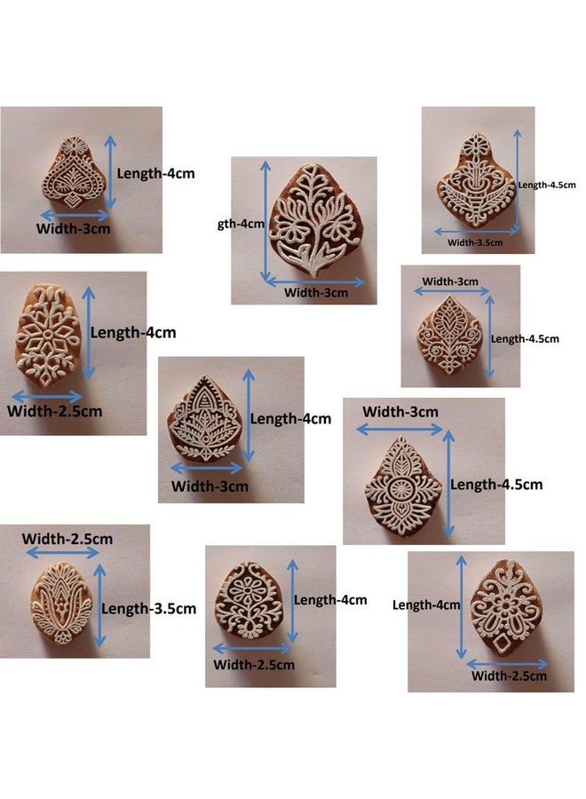 ecofynd Round Wood Block Stamps (Pack of 10), Wooden Blocks for Block Printing Stamp Set, Artistic Shapes Craft Kids Saree Border DIY Henna Fabric Textile Paper Clay Pottery Hand-Carved (BLOCK053) - Image 3