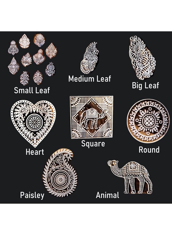 ecofynd Round Wood Block Stamps (Pack of 10), Wooden Blocks for Block Printing Stamp Set, Artistic Shapes Craft Kids Saree Border DIY Henna Fabric Textile Paper Clay Pottery Hand-Carved (BLOCK053) - Image 5