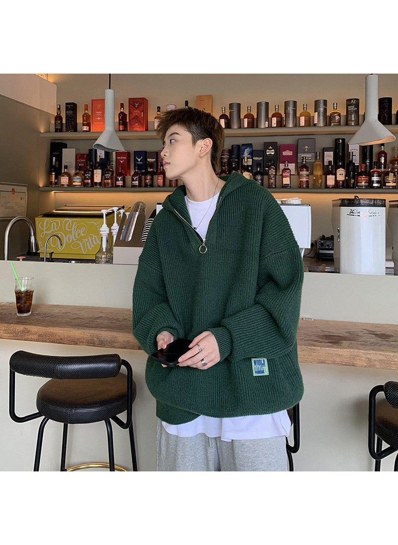 Generic - Mens Winter Hooded Knit Sweater Casual Loose Pullover Brown - Image 1