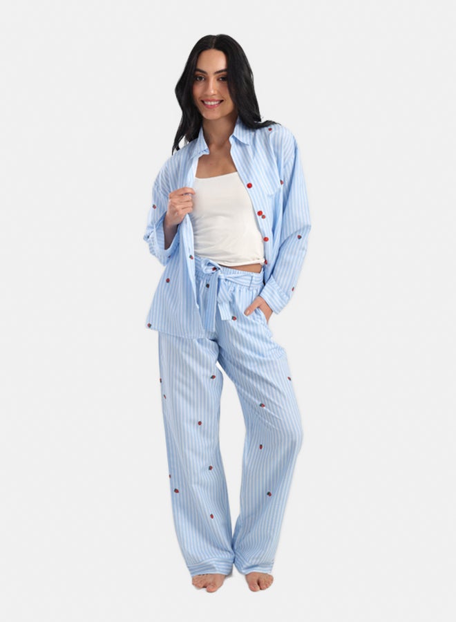 Carina Striped Strawberry Printed Pyjama Pants - Image 4