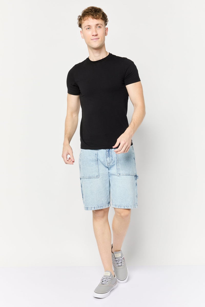 Men Washed Bermuda Denim Shorts, Blue