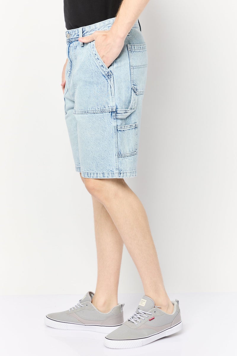 Men Washed Bermuda Denim Shorts, Blue