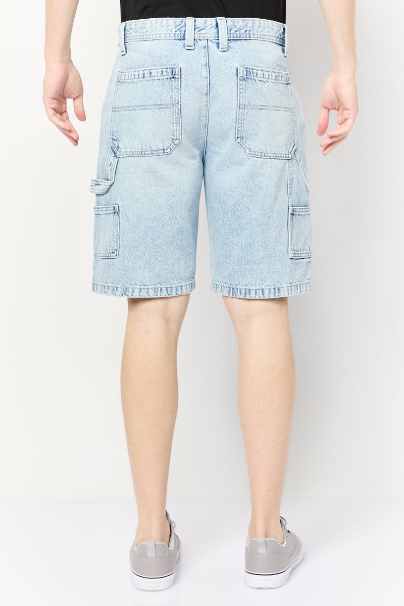 Men Washed Bermuda Denim Shorts, Blue