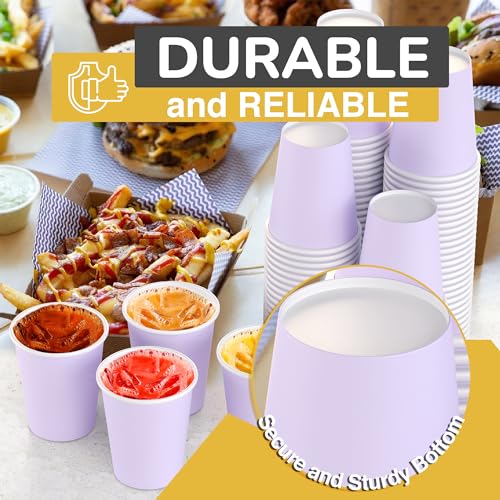 Party Solids Lavender Paper Cups 9 oz Durable Disposable Cups 100 Paper Tumblers for Hot Drinks and Cold Drinks Thick 280 GSM Hot Cup for Tea Coffee Cup To Go Fun Colors for Parties Events - Image 3