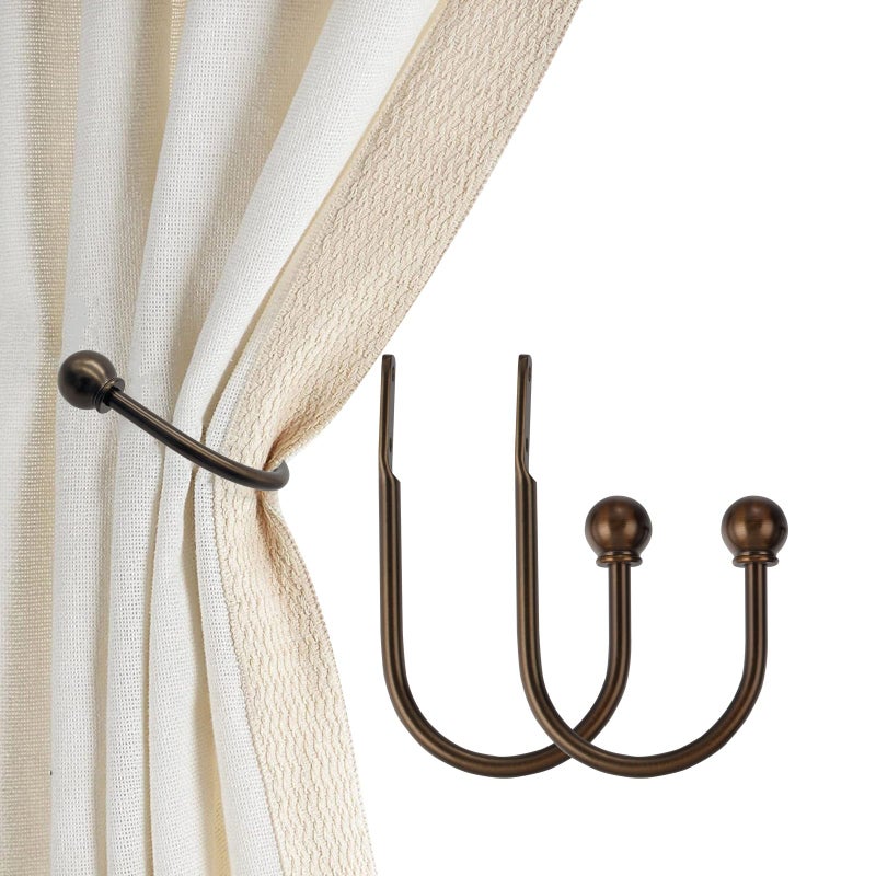 ARNORX Curtain Holdbacks, Hooks, 2 PCSï¼ŒSolid Steel Hooks, Decorative French Ball End, Curtain Drapery Holdbacks, Wall Mounted, Curtain Tiebacks, Antique Bronze - Image 1