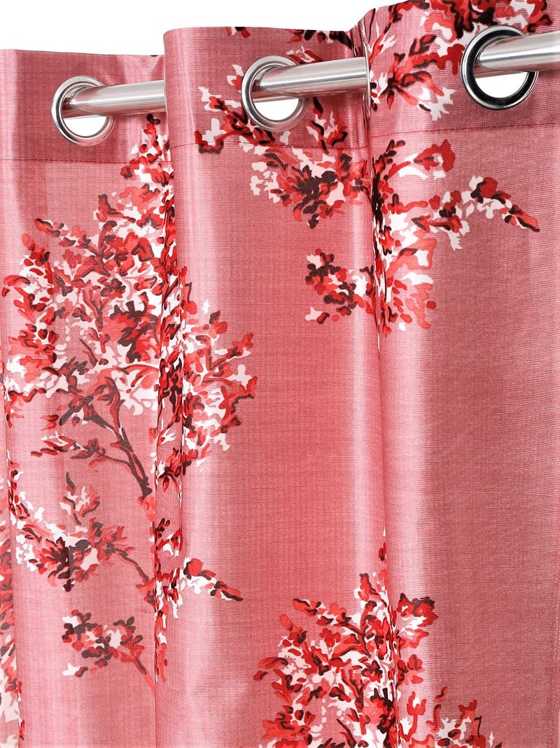 Fashion String 2 Piece Blossoms Eyelet Polyester Long Door Curtains9 Feet Maroon - Image 2