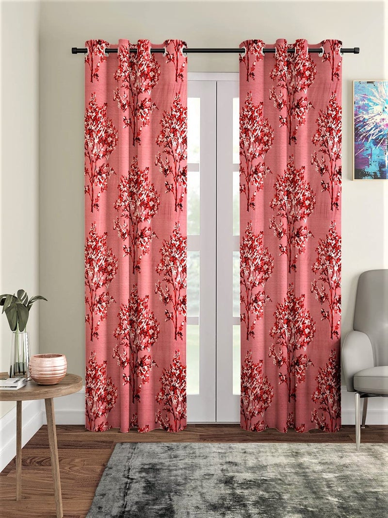 Fashion String 2 Piece Blossoms Eyelet Polyester Long Door Curtains9 Feet Maroon - Image 1