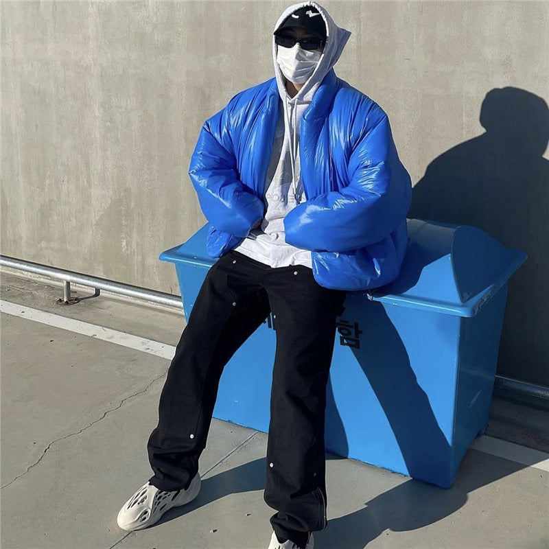 Kanye Klein Blue Cotton-Padded Jacket American-Style High Street Casual Warm Short Bread Jacket Cotton-Padded Jacket Trendy For Men And Women - Image 4