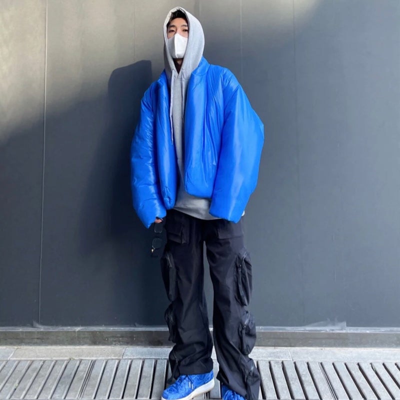 Kanye Klein Blue Cotton-Padded Jacket American-Style High Street Casual Warm Short Bread Jacket Cotton-Padded Jacket Trendy For Men And Women - Image 2