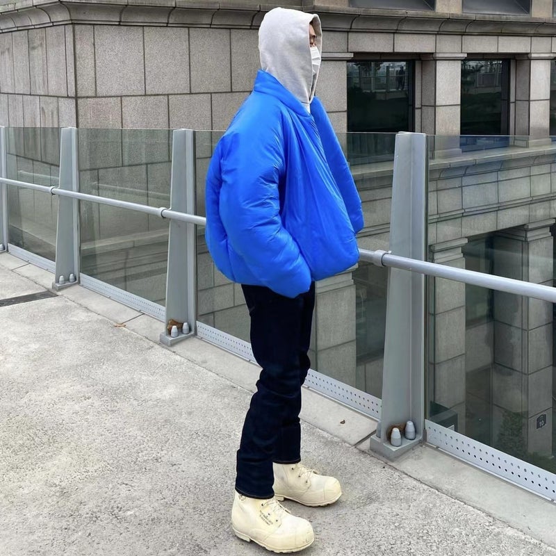 Kanye Klein Blue Cotton-Padded Jacket American-Style High Street Casual Warm Short Bread Jacket Cotton-Padded Jacket Trendy For Men And Women - Image 3