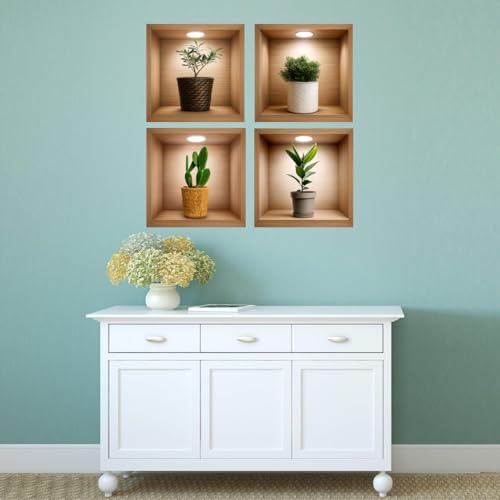 AARKRI SALES 3D Type Wall Paper Stickers | Sqare Flower Pot Wallpaper Self Adhesive Stickers | 3D DIY Frame Size -30 cm x 30 cm (Pack of - 4pcs) (Grass) - Image 2
