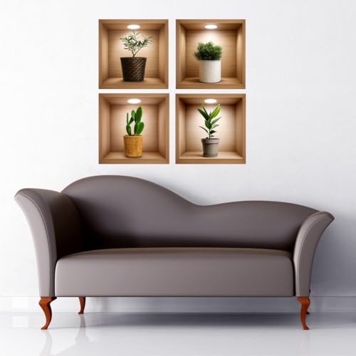 AARKRI SALES 3D Type Wall Paper Stickers | Sqare Flower Pot Wallpaper Self Adhesive Stickers | 3D DIY Frame Size -30 cm x 30 cm (Pack of - 4pcs) (Grass) - Image 4