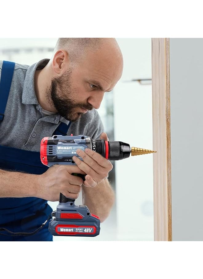 WEMART - Cordless Drill Set 48V Brushless Electric Drill With 2 Batteries And Charger 3 8 Inch Chuck Electric Drill Driver 21 Torque Setting Drill Driver Bits And Tool Bag Included - Image 1