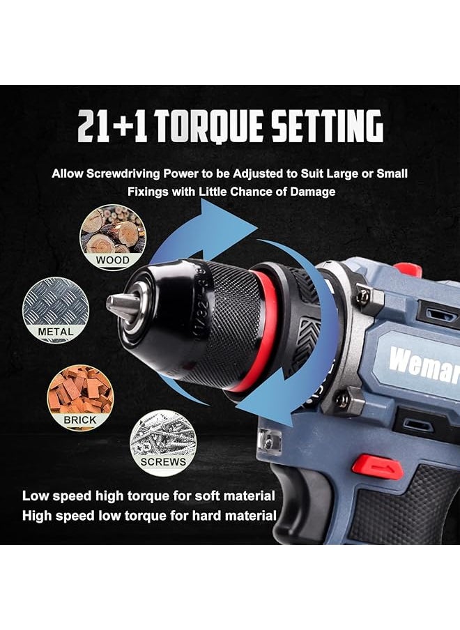 WEMART - Cordless Drill Set 48V Brushless Electric Drill With 2 Batteries And Charger 3 8 Inch Chuck Electric Drill Driver 21 Torque Setting Drill Driver Bits And Tool Bag Included - Image 1