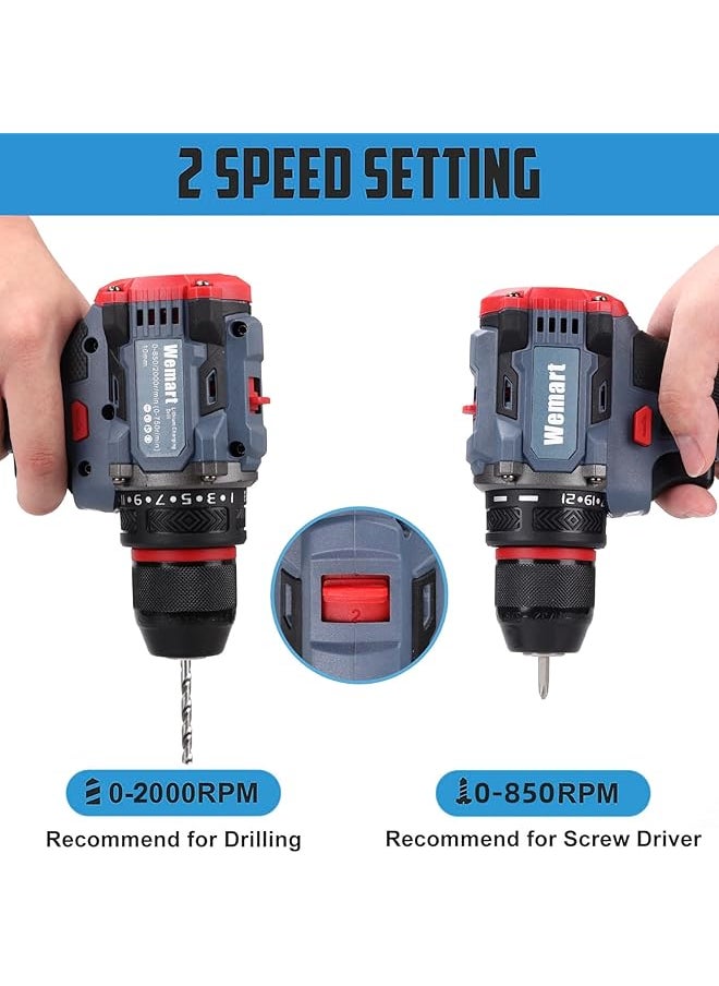 WEMART - Cordless Drill Set 48V Brushless Electric Drill With 2 Batteries And Charger 3 8 Inch Chuck Electric Drill Driver 21 Torque Setting Drill Driver Bits And Tool Bag Included - Image 1