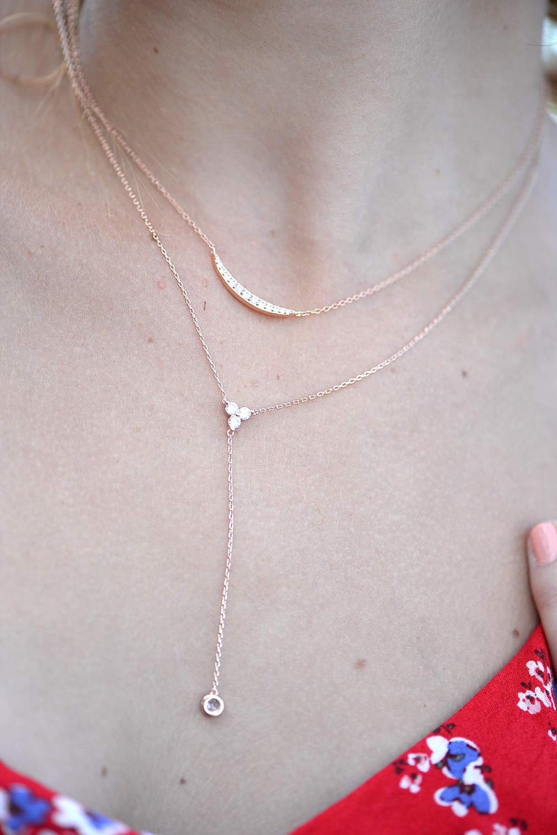 espere Womens Sterling Silver Dainty CZ Lariat Necklace Triple CZ Cluster Y-Shaped Necklace Platinum Plated - Image 2