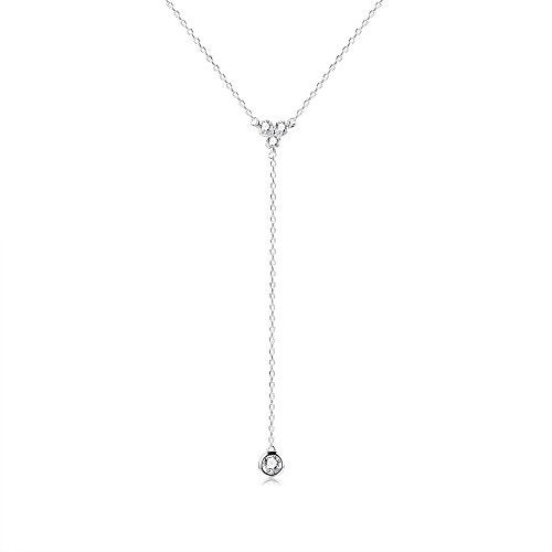 espere Womens Sterling Silver Dainty CZ Lariat Necklace Triple CZ Cluster Y-Shaped Necklace Platinum Plated - Image 1