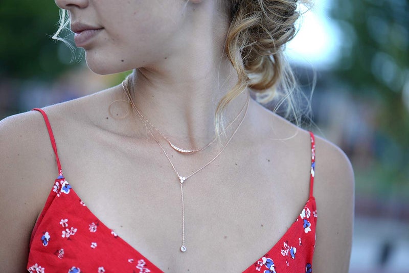 espere Womens Sterling Silver Dainty CZ Lariat Necklace Triple CZ Cluster Y-Shaped Necklace Platinum Plated - Image 3