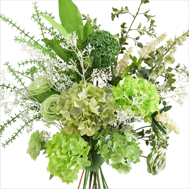 FiveSeasonStuff Elegant Green Artificial Bouquetâ€”Hydrangea, Rose & Camellia Blooms with Babyâ€™s Breath and Greenery Stems for Vases, Centerpieces, Weddings & Home Styling - Image 1