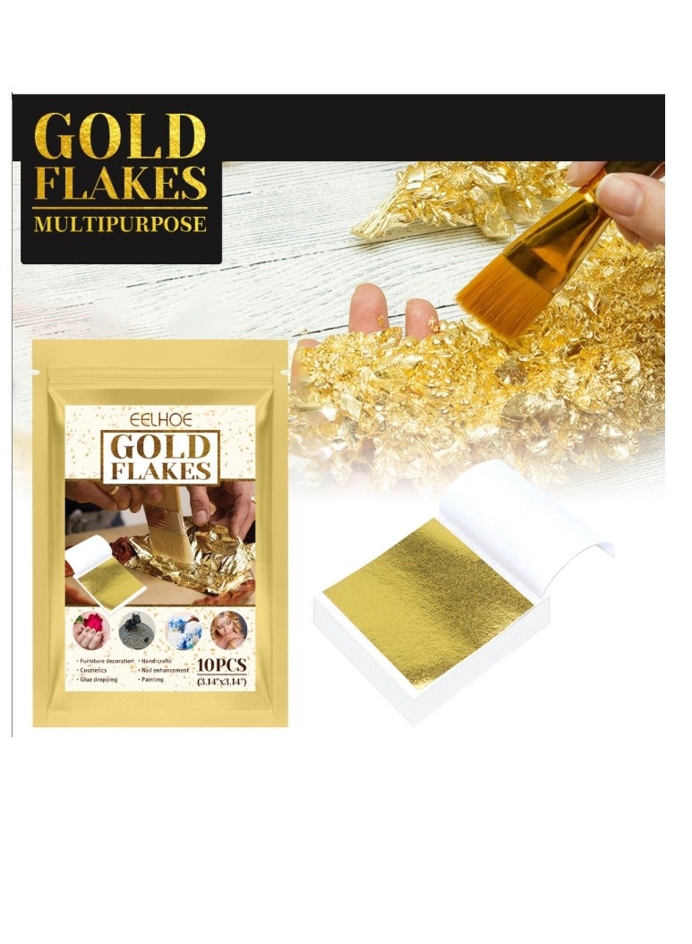 Gold Flakes 10 Pcs 9g Genuine Flakes Decorative Dishes Pure For Cooking Cakes Chocolates Decoration Skin Beauty Health Spa Not Edible
