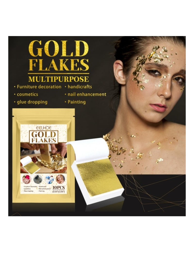 إيلهو رقائق الذهب 10 قطعة 9 جرام رقائق حقيقية أطباق الزخرفية نقية للطبخ الكعك الشوكولاتة الديكور الجلد الجمال الصحة سبا غير صالحة للأكل - Image 2
