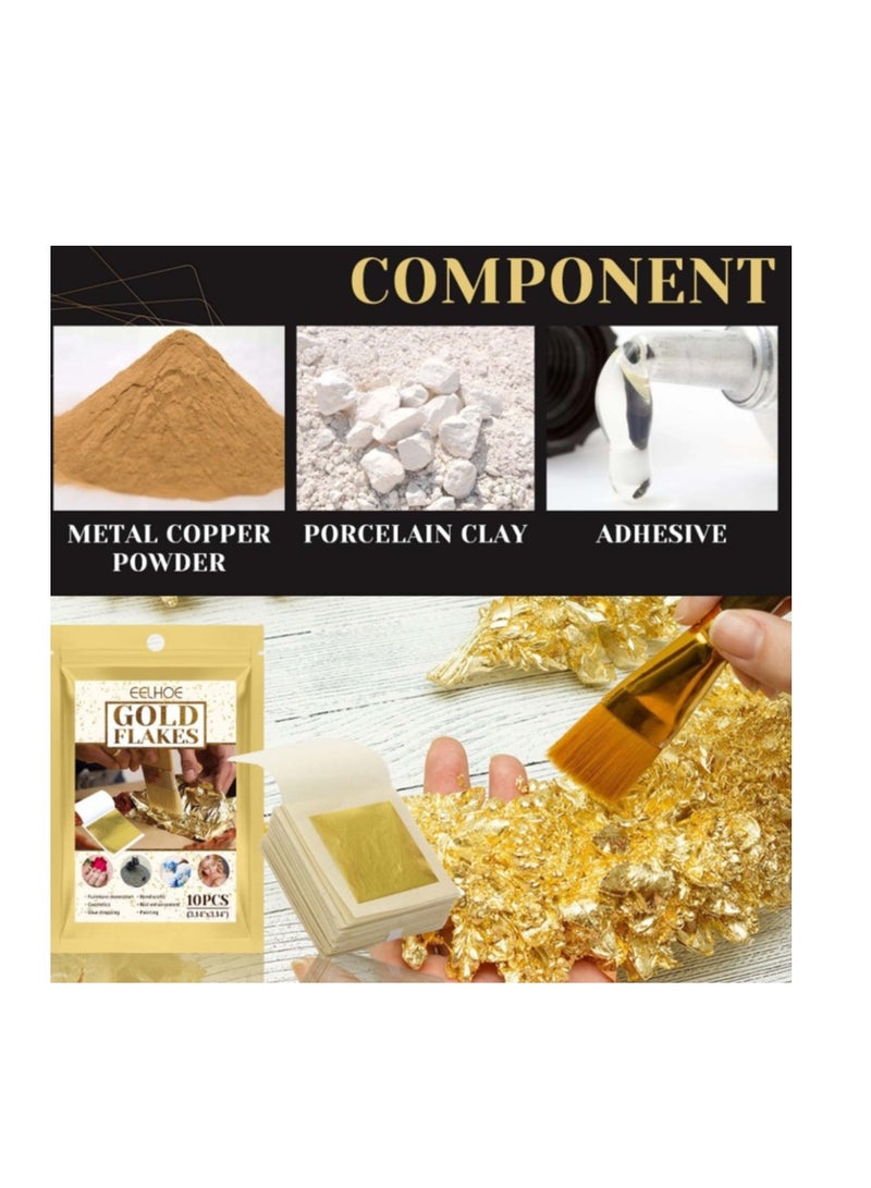 إيلهو رقائق الذهب 10 قطعة 9 جرام رقائق حقيقية أطباق الزخرفية نقية للطبخ الكعك الشوكولاتة الديكور الجلد الجمال الصحة سبا غير صالحة للأكل - Image 3