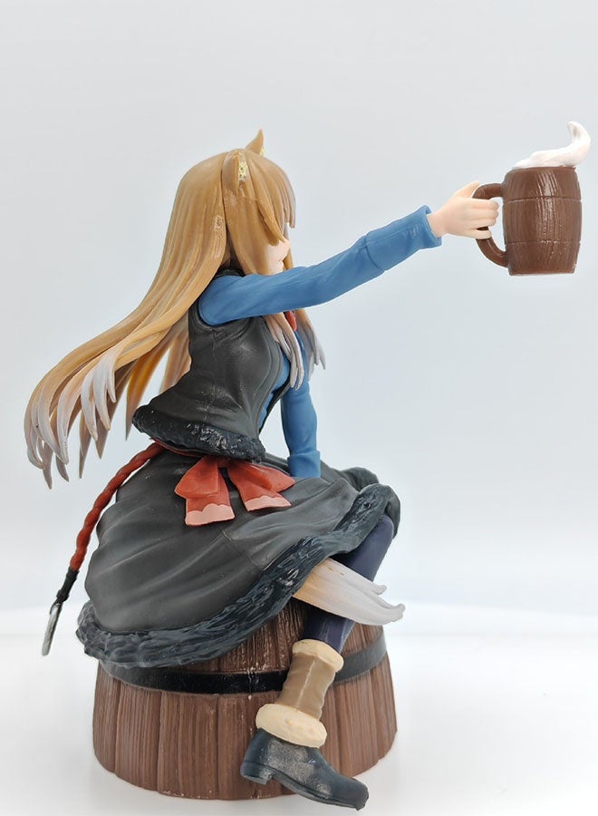 هالامودو التوابل والذئب هورو على برميل البيرة نموذج الشكل , لعبة شكل العمل , الجلوس وضع أنيمي فتاة الجمع لعبة , مكتب ديكور سطح المكتب الجمع الشكل , هدية عيد ميلاد للفتيان والبنات - Image 5