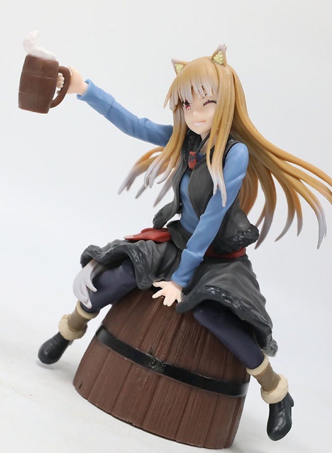 هالامودو التوابل والذئب هورو على برميل البيرة نموذج الشكل , لعبة شكل العمل , الجلوس وضع أنيمي فتاة الجمع لعبة , مكتب ديكور سطح المكتب الجمع الشكل , هدية عيد ميلاد للفتيان والبنات - Image 3