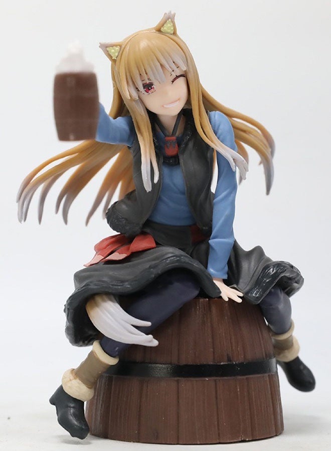 هالامودو التوابل والذئب هورو على برميل البيرة نموذج الشكل , لعبة شكل العمل , الجلوس وضع أنيمي فتاة الجمع لعبة , مكتب ديكور سطح المكتب الجمع الشكل , هدية عيد ميلاد للفتيان والبنات - Image 2