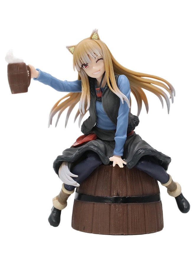 هالامودو التوابل والذئب هورو على برميل البيرة نموذج الشكل , لعبة شكل العمل , الجلوس وضع أنيمي فتاة الجمع لعبة , مكتب ديكور سطح المكتب الجمع الشكل , هدية عيد ميلاد للفتيان والبنات - Image 1