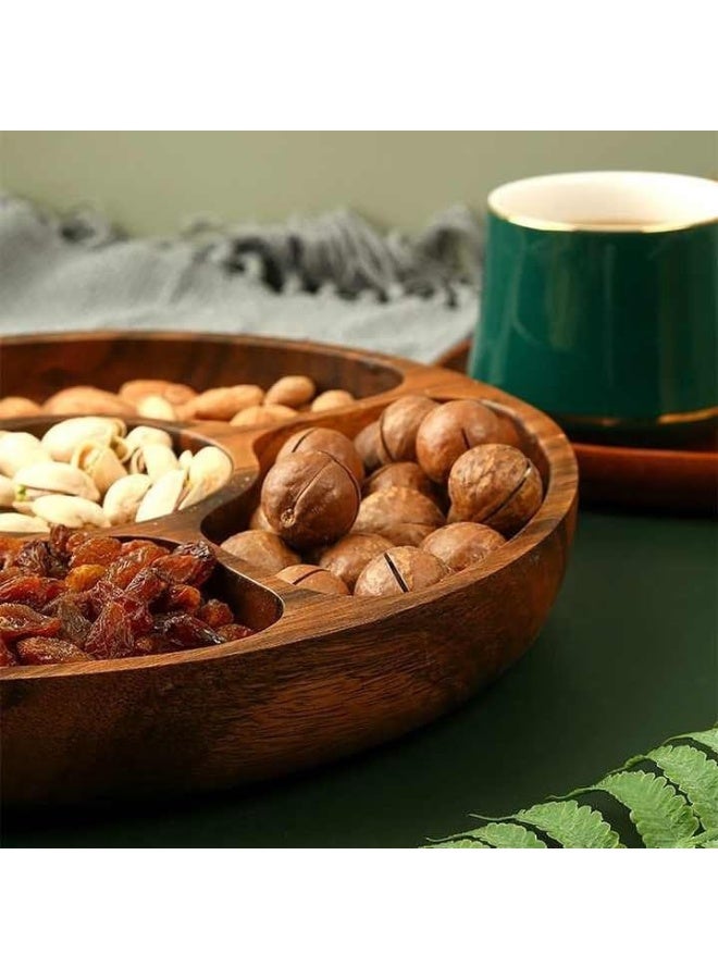 Vague صينية فواكه خشبية دائرية من الأكاسيا، 32 سم، بني - Image 4