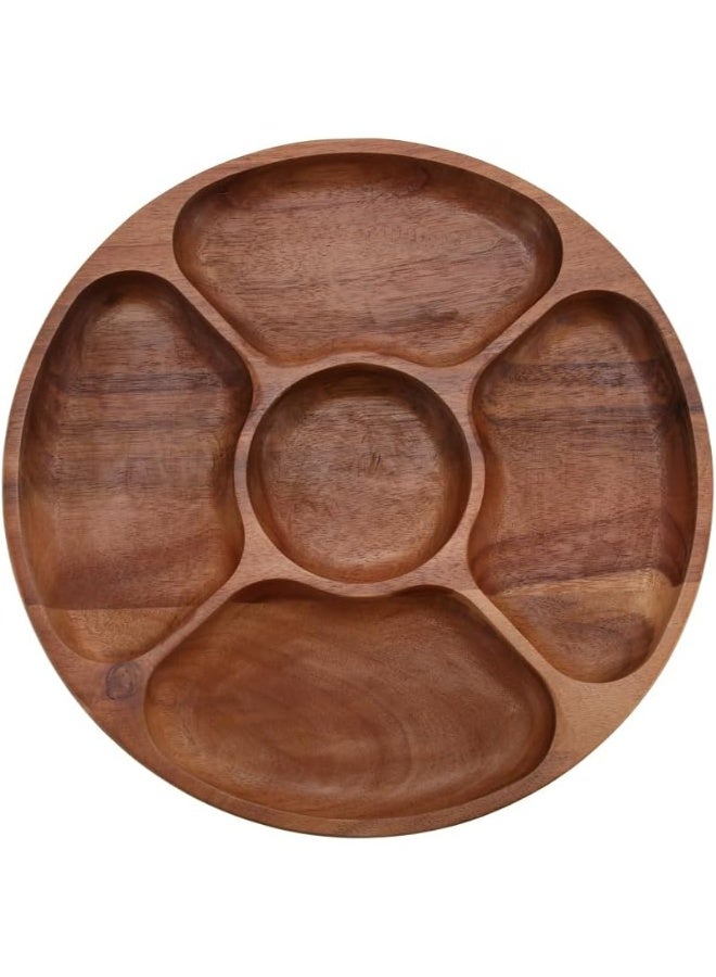 Vague صينية فواكه خشبية دائرية من الأكاسيا، 32 سم، بني - Image 1