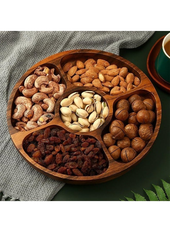 Vague صينية فواكه خشبية دائرية من الأكاسيا، 32 سم، بني - Image 3