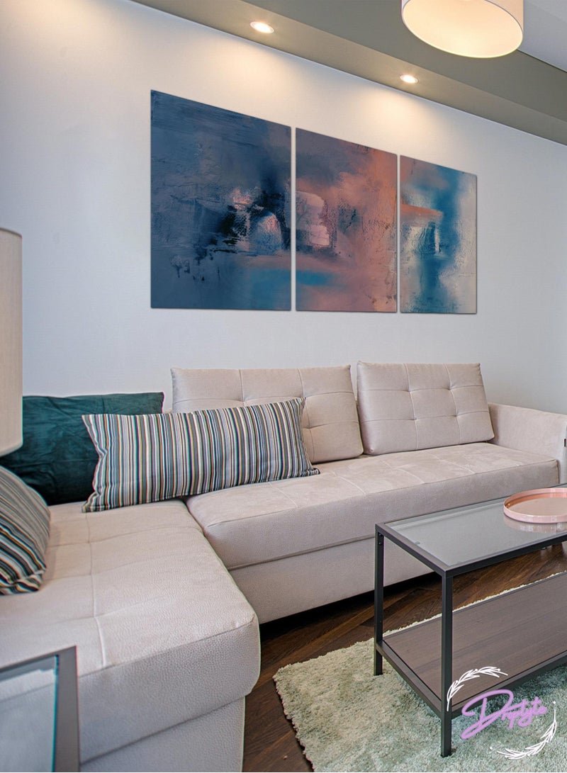 Droplyte Set Of 3 Framed Canvas Abstract Painting Wall Arts Stretched Over Wooden Frame Paintings for Home Living Room Office Decor 120cm x 60cm - Image 2