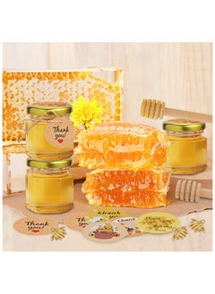 SKYLINK 24Pack 1.5oz Mini Hexagon Honey Jars with Wooden Dippers – Glass Honey Jars with Gold Lids, Tags, Stickers, Bee Pendants & 12m Twine – Perfect for Baby Showers, Wedding & Party Favors  - Image 5
