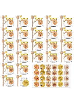SKYLINK 24Pack 1.5oz Mini Hexagon Honey Jars with Wooden Dippers – Glass Honey Jars with Gold Lids, Tags, Stickers, Bee Pendants & 12m Twine – Perfect for Baby Showers, Wedding & Party Favors  - Image 1