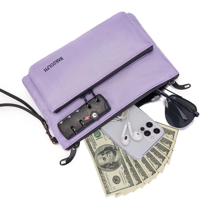 BARDOLPH Money Bag with Lock, Double layer Men & Women's Locking Accessories Pouch, BankBag,CashBag with Lock and Zipper NotaryBag with Lock (Purple) - Image 2