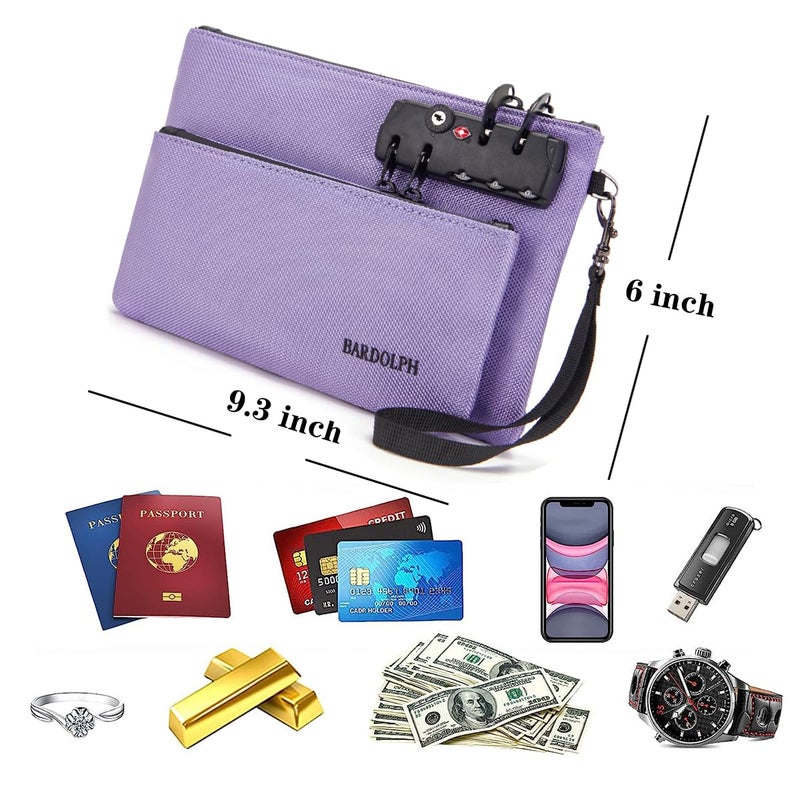 BARDOLPH Money Bag with Lock, Double layer Men & Women's Locking Accessories Pouch, BankBag,CashBag with Lock and Zipper NotaryBag with Lock (Purple) - Image 3